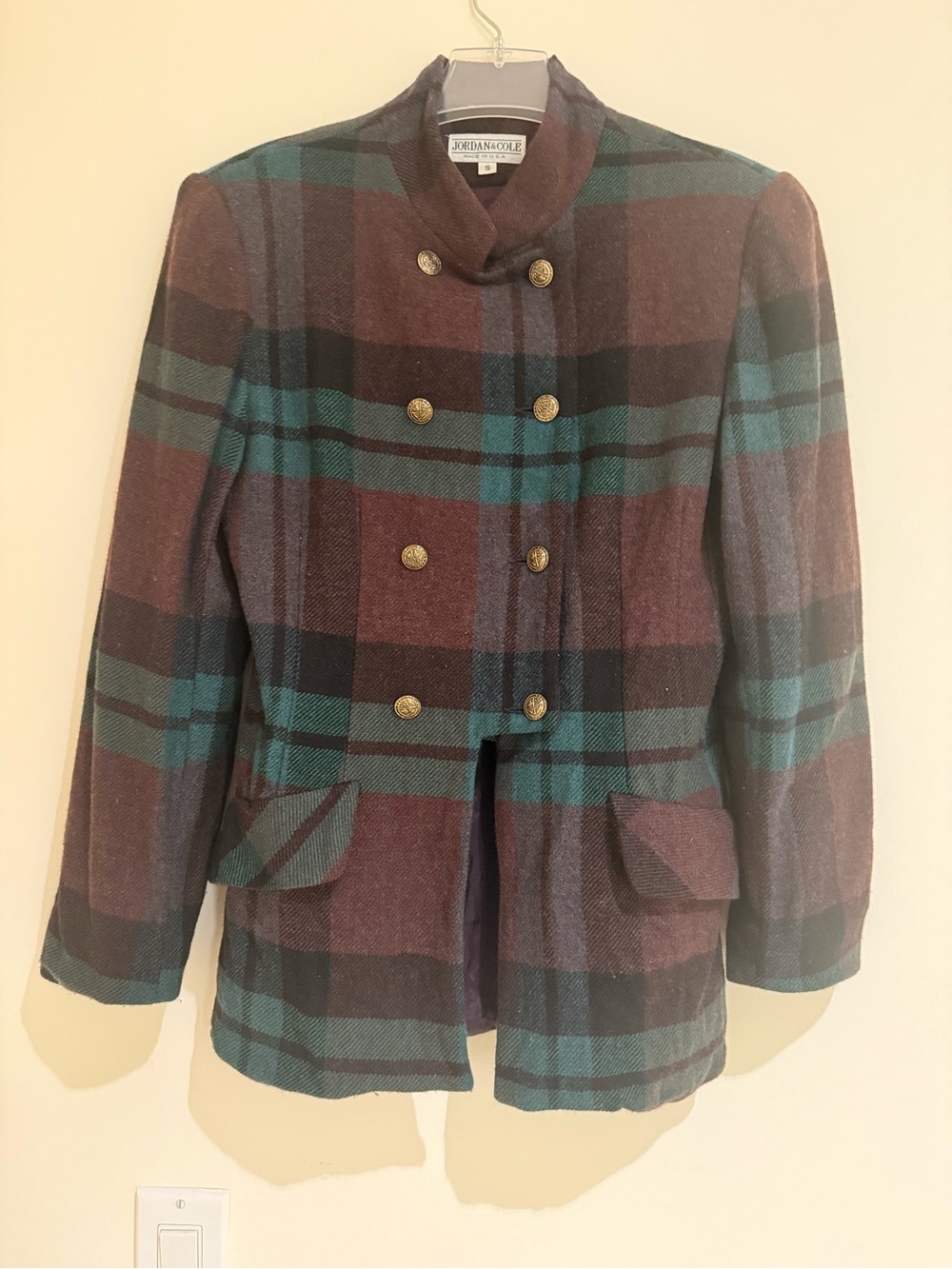 Plaid Double-Breasted Jacket -Size S